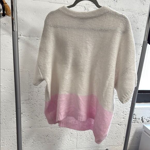 Elegant Pink and White Women's Short Sleeve Cashmere Sweater LILLA P - Size M/L - Picture 1 of 4